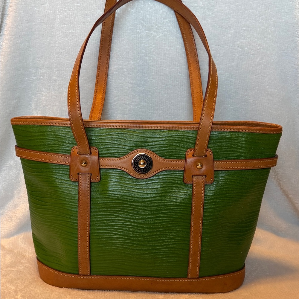 Dooney & Bourke Kelly Green and Tan Leather Shoulder Bag